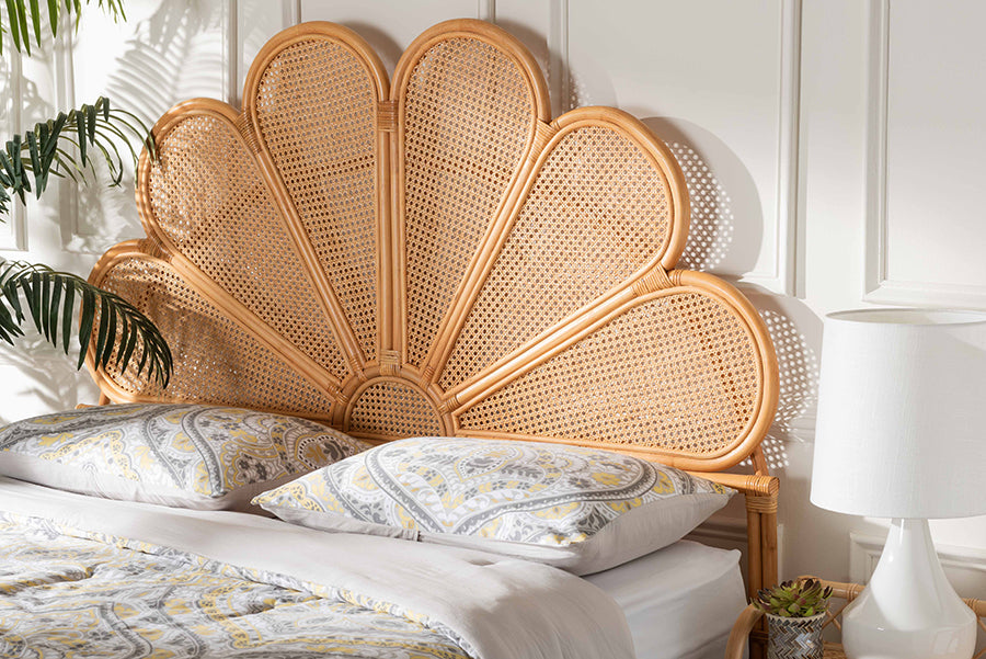 bali & pari Flower Modern Bohemian Honey Rattan Queen Size Standalone Headboard