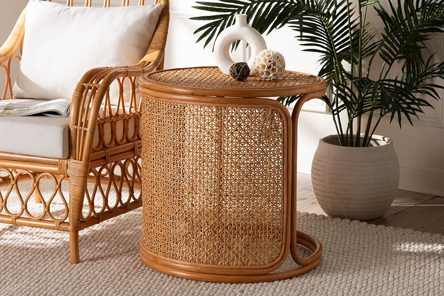 bali & pari Eldon Bohemian Honey Rattan Large End Table