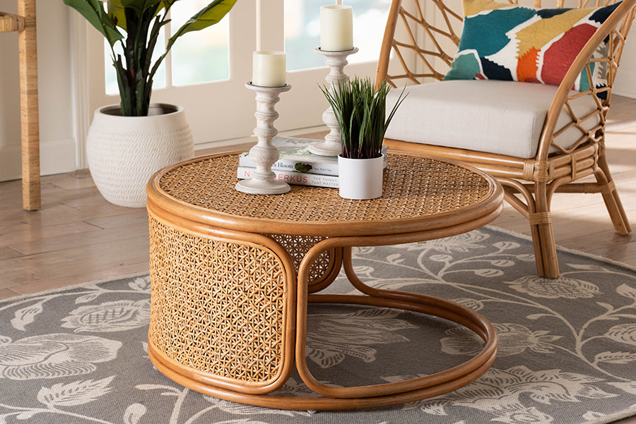 bali & pari Eldon Bohemian Honey Rattan Coffee Table