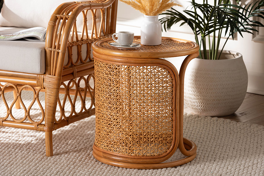 bali & pari Eldon Bohemian Honey Rattan End Table