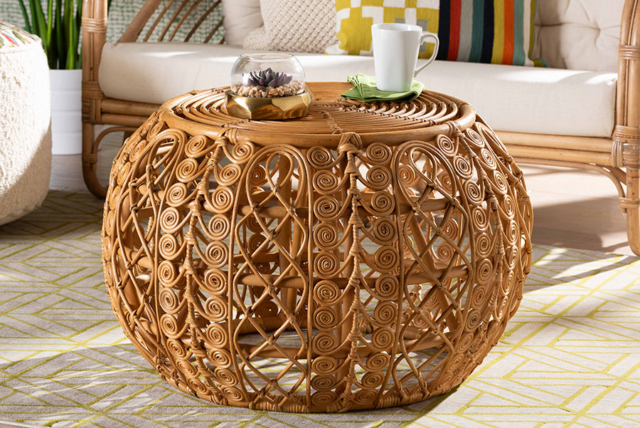 bali & pari Tiramisu Modern Bohemian Natural Brown Rattan Coffee Table