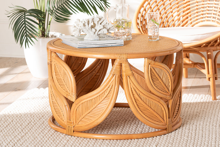 bali & pari Raflesia Modern Bohemian Natural Rattan Coffee Table