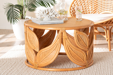bali & pari Raflesia Modern Bohemian Natural Rattan Coffee Table