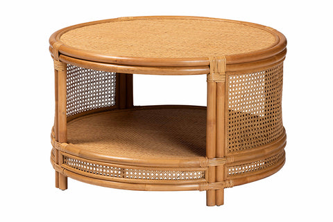 bali & pari Louis Modern Bohemian Natural Brown Rattan Coffee Table