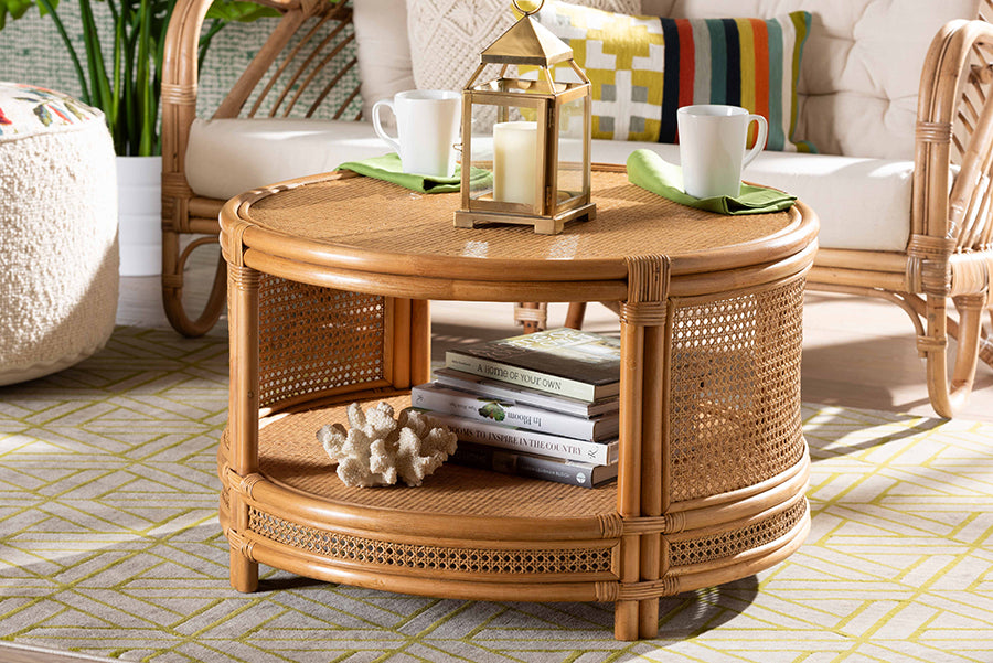 bali & pari Louis Modern Bohemian Natural Brown Rattan Coffee Table