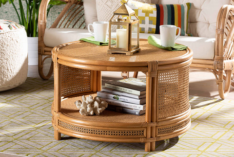 bali & pari Louis Modern Bohemian Natural Brown Rattan Coffee Table