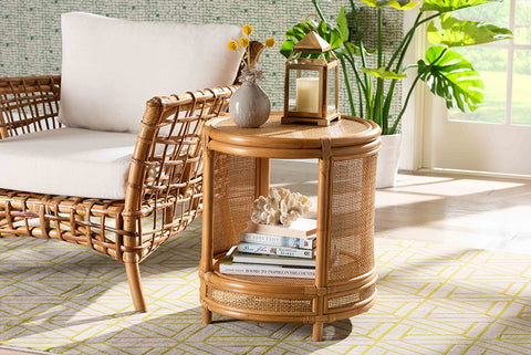 bali & pari Louis Modern Bohemian Natural Brown Rattan End Table