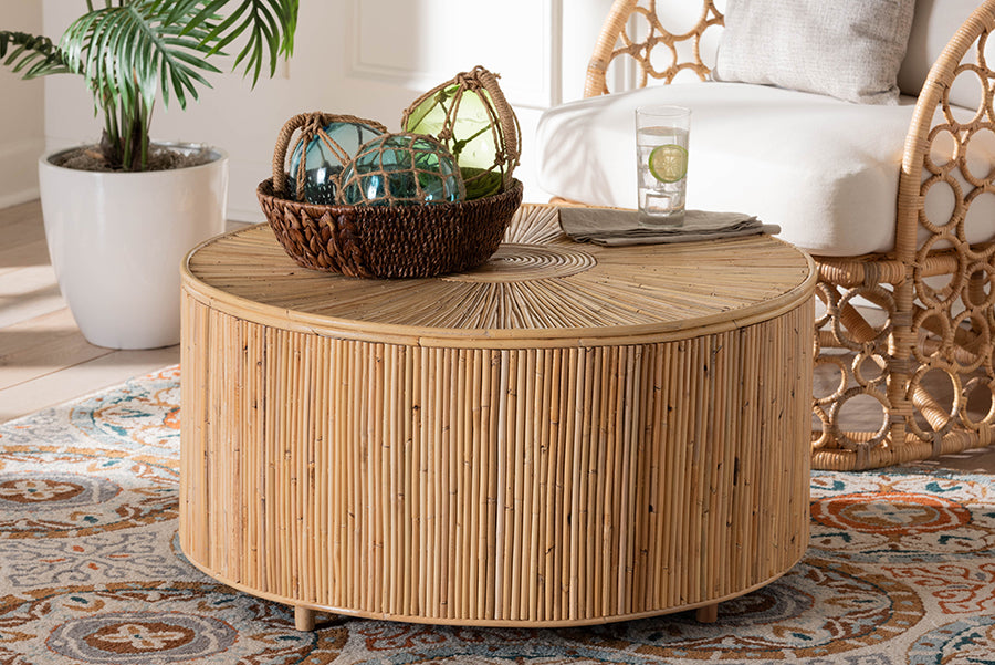 bali & pari Miami Bohemian Light Honey Rattan Coffee Table