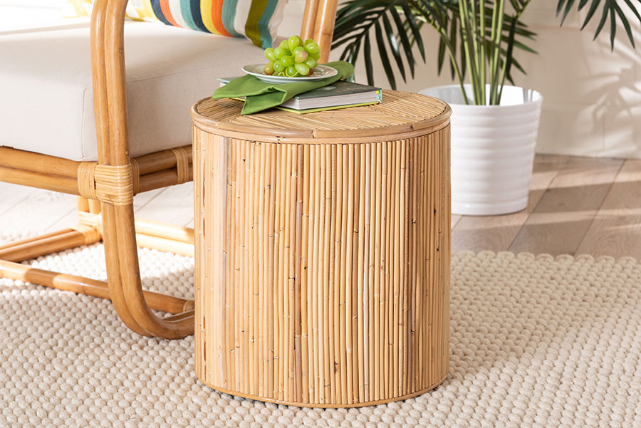 bali & pari Milagra Modern Bohemian Natural Rattan End Table