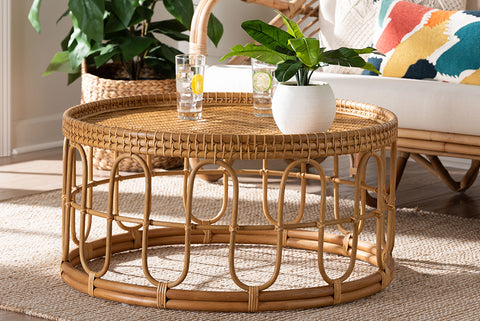 bali & pari Phoenix Modern Bohemian Light Honey Rattan Coffee Table