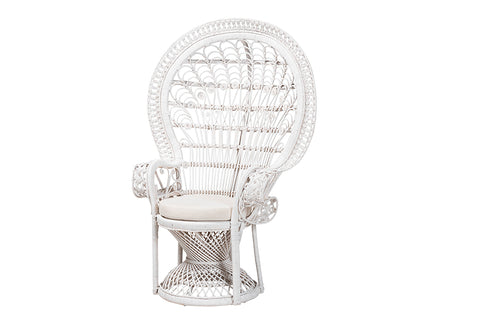 bali & pari Kallima Modern Bohemian White Natural Rattan Peacock Chair