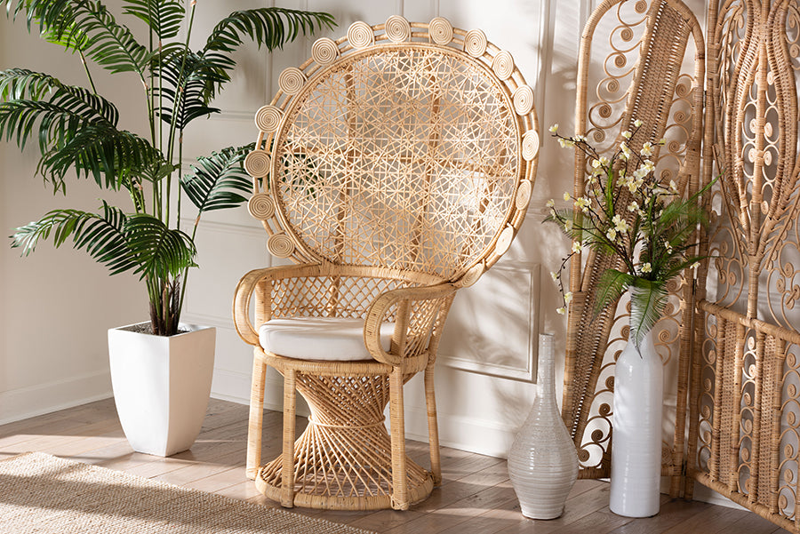 bali & pari Hecate Modern Bohemian Natural Brown Rattan Peacock Chair