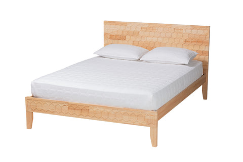 Baxton Studio Hosea Japandi Carved Honeycomb Natural King Size Platform Bed
