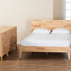 Baxton Studio Hosea Japandi Carved Honeycomb Natural Queen Size 4-Piece Bedroom Set