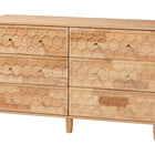 Baxton Studio Hosea Japandi Carved Honeycomb Natural Queen Size 4-Piece Bedroom Set