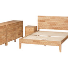 Baxton Studio Hosea Japandi Carved Honeycomb Natural Queen Size 5-Piece Bedroom Set