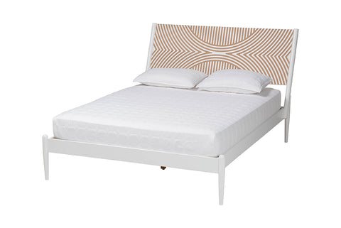 Baxton Studio Louetta Coastal White King Size Platform Bed with Carved Contrasting Headboard