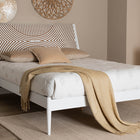 Baxton Studio Louetta Coastal White Queen Size Platform Bed with Carved Contrasting Headboard