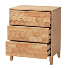 Baxton Studio Hosea Japandi Carved Honeycomb Natural 3-Drawer Chest