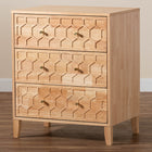 Baxton Studio Hosea Japandi Carved Honeycomb Natural 3-Drawer Chest