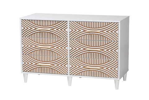 Baxton Studio Louetta Coastal White Carved Contrasting 6-Drawer Dresser