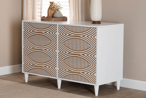 Baxton Studio Louetta Coastal White Carved Contrasting 6-Drawer Dresser