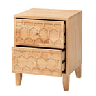 Baxton Studio Hosea Japandi Carved Honeycomb Natural 2-Drawer Nightstand