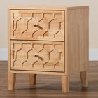 Baxton Studio Hosea Japandi Carved Honeycomb Natural 2-Drawer Nightstand