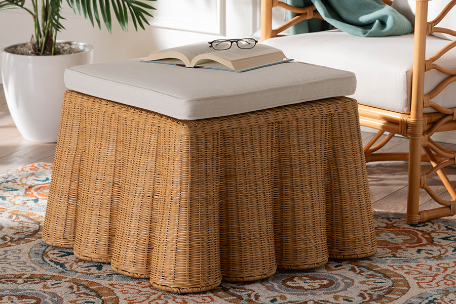 bali & pari Palm Bohemian Honey Scallop Rattan Ottoman