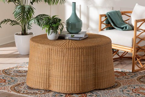 bali & pari Palm Bohemian Honey Scallop Rattan Coffee Table