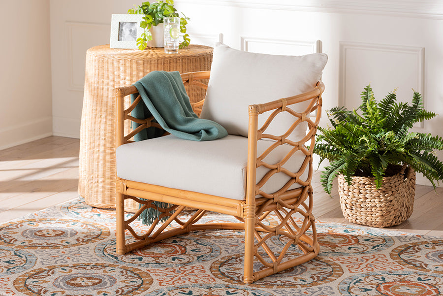bali & pari Acelynn Bohemian Light Honey Rattan Arm Chair