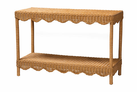 bali & pari Oteria Bohemian Light Honey Scalloped Rattan Console Table