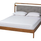 Baxton Studio Edwina Mid-Century Light Grey Boucle Fabric and Walnut Brown Wood Queen Size Platform Bed