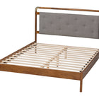 Baxton Studio Edwina Mid-Century Light Grey Boucle Fabric and Walnut Brown Wood Queen Size Platform Bed