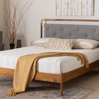 Baxton Studio Edwina Mid-Century Light Grey Boucle Fabric and Walnut Brown Wood Queen Size Platform Bed