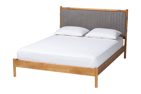 Baxton Studio Jaiana Mid-Century Grey Fabric and Oak Brown Wood Queen Size Bed