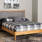 Baxton Studio Jaiana Mid-Century Grey Fabric and Oak Brown Wood Queen Size Bed
