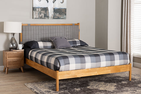 Baxton Studio Jaiana Mid-Century Grey Fabric and Oak Brown Wood Queen Size Bed