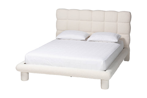 Baxton Studio Ralayna Modern Luxe Ivory Boucle Fabric Queen Size Bed