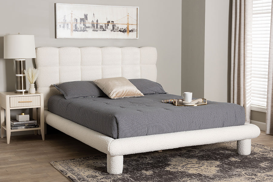 Baxton Studio Ralayna Modern Luxe Ivory Boucle Fabric Queen Size Bed