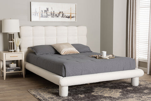 Baxton Studio Ralayna Modern Luxe Ivory Boucle Fabric Queen Size Bed