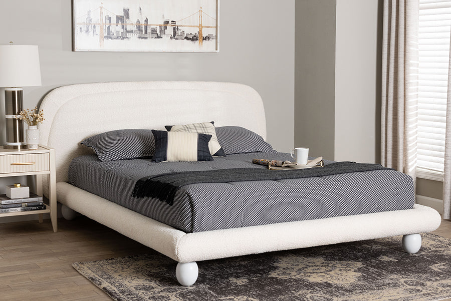 Baxton Studio Eladio Modern Luxe Ivory Boucle Fabric Queen Size Bed