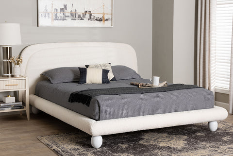 Baxton Studio Eladio Modern Luxe Ivory Boucle Fabric Queen Size Bed