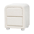 Baxton Studio Bonilla Modern White Teddy-Bear Fabric and Rubberwood 2-Drawer Nightstand