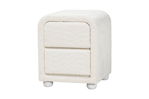 Baxton Studio Bonilla Modern White Teddy-Bear Fabric and Rubberwood 2-Drawer Nightstand