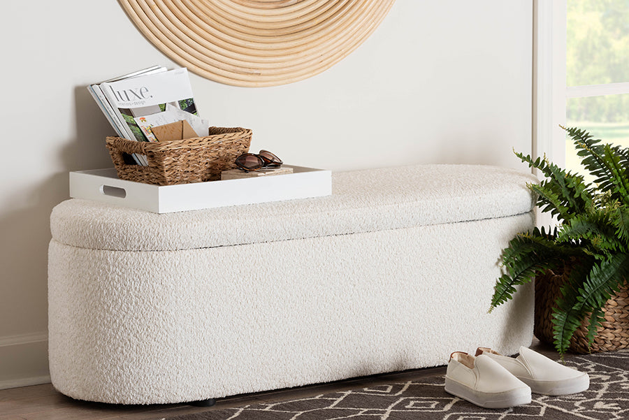 Baxton Studio Lavina Modern White Teddy-Bear Fabric Storage Bench