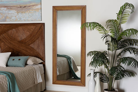Baxton Studio Rowanne Mid-Century Modern Walnut Brown Rubberwood and Rattan Frame Wall Mirror