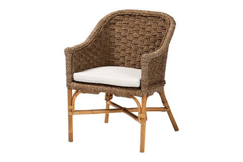 bali & pari Luis Bohemian Natural Seagrass and Rattan Arm Chair