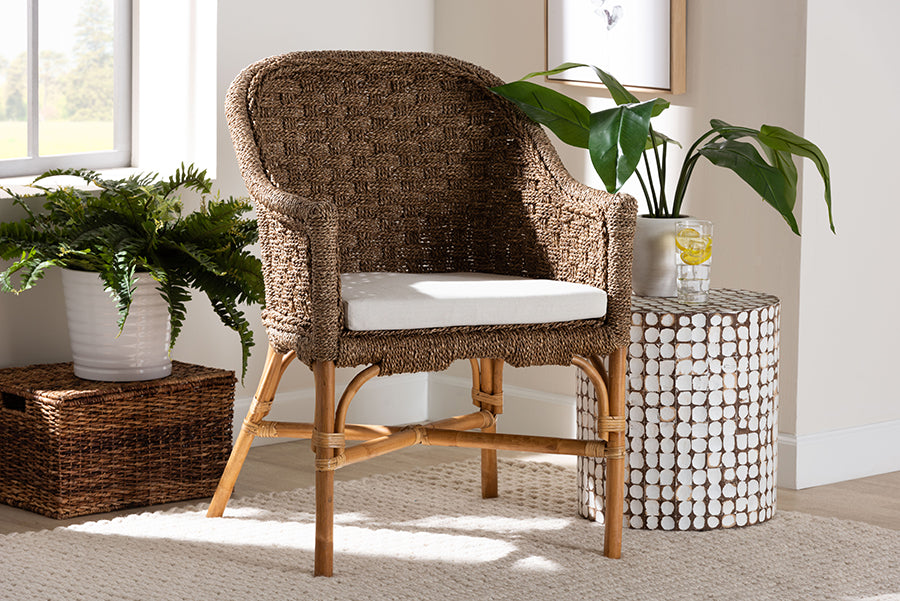 bali & pari Luis Bohemian Natural Seagrass and Rattan Arm Chair