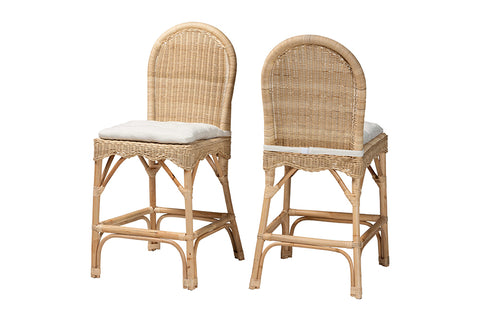 bali & pari Bilu Bohemian Natural Rattan 2-Piece Counter Stool Set